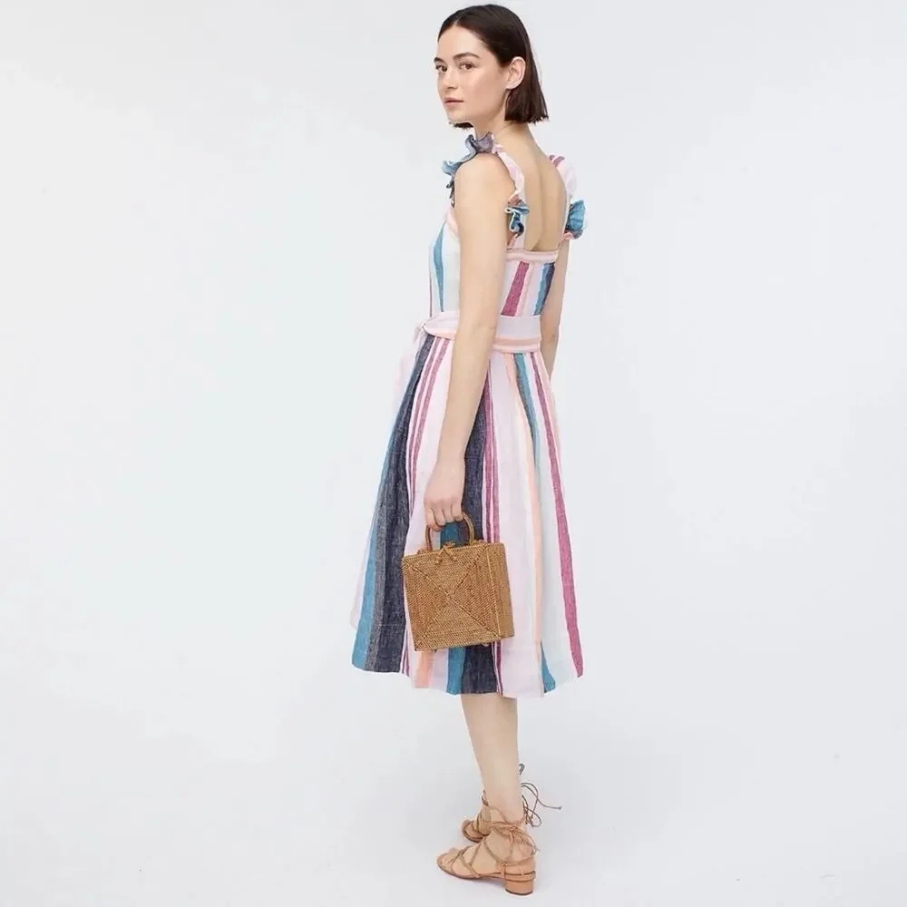 NEW J.Crew Striped Linen Midi Dress Size 6 - Picture 4 of 10